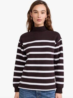 Madewell Midweight Mockneck Brown/White Striped Sweatshirt Size XL